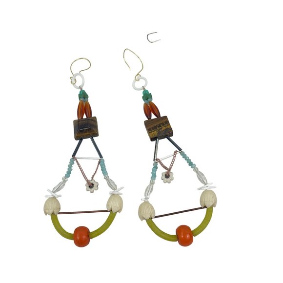 Bohemian Style Handmade Dangle Tiger Eye Earrings With Beads and Charms - Picture 5 of 9